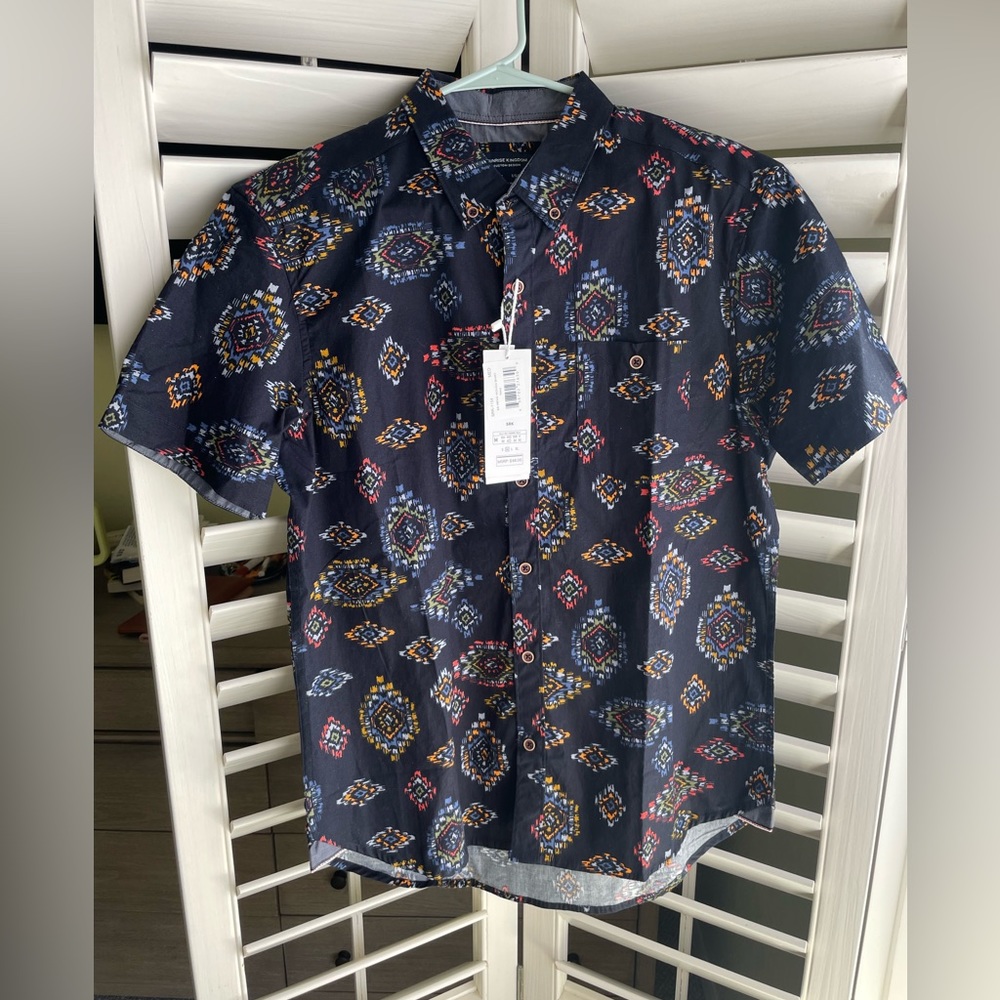 Tribal patterned short sleeve button down